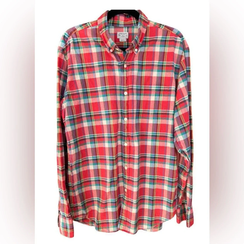 J. CREW Red and Green Plaid Button Down Tailored Shirt